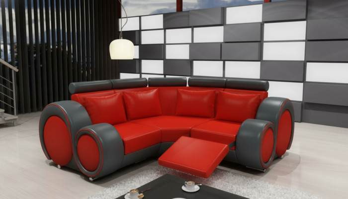 SOFA SKÓRZANA Żywy krajobraz COUCH DESIGN Narożnikowa kanapa BERLIN SOFA Ustawić z USB