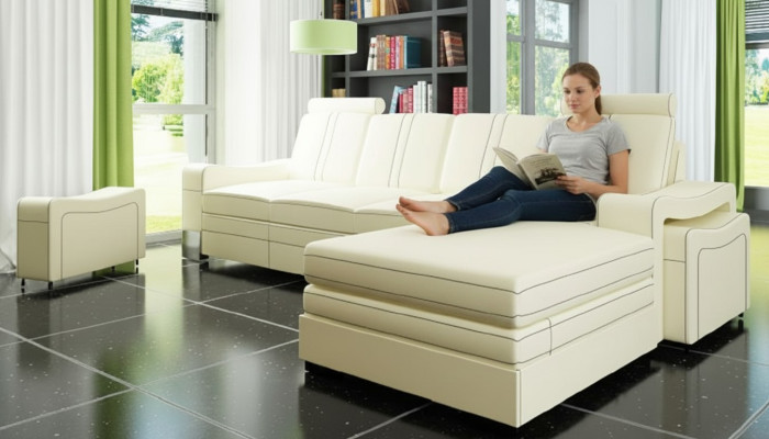 SKÓRZANA SOFA SKÓRZANA KANAPA SKÓRZANA NAROŻNIK Żywy krajobraz z USB, NOWOŚĆ Ustawić SOFA XXL