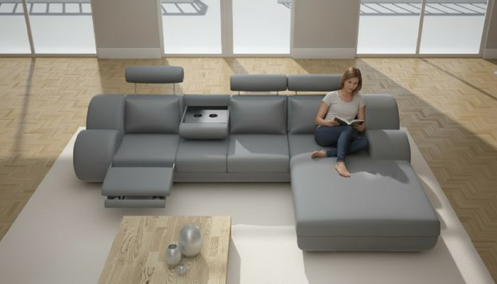 Projektant Ustawić Żywy krajobraz Narożnik Sofa USB Podkładka Skórzana Sofa Sofy Szara