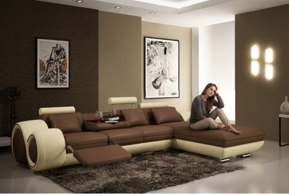 Opatentowana konstrukcja Narożnikowa kanapa Sofa +USB,Podkładka Skóra Narożnik BERLIN Żywy krajobraz