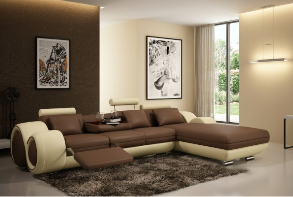 Opatentowana konstrukcja Narożnikowa kanapa Sofa +USB,Podkładka Skóra Narożnik BERLIN Żywy krajobraz
