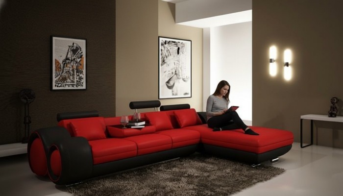Opatentowana konstrukcja Narożnikowa kanapa Sofa + USB,Podkładka Skóra Narożnik BERLIN Żywy krajobraz