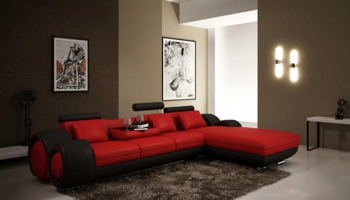 Opatentowana konstrukcja Narożnikowa kanapa Sofa + USB,Podkładka Skóra Narożnik BERLIN Żywy krajobraz