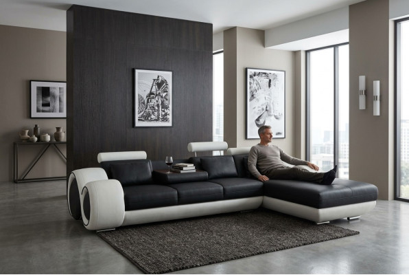 Opatentowany projekt Narożnikowa kanapa Sofa +USB,Podkładka Skóra Narożnik Żywy krajobraz BERLIN