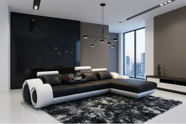 Opatentowany projekt Narożnikowa kanapa Sofa +USB,Podkładka Skóra Narożnik Żywy krajobraz BERLIN