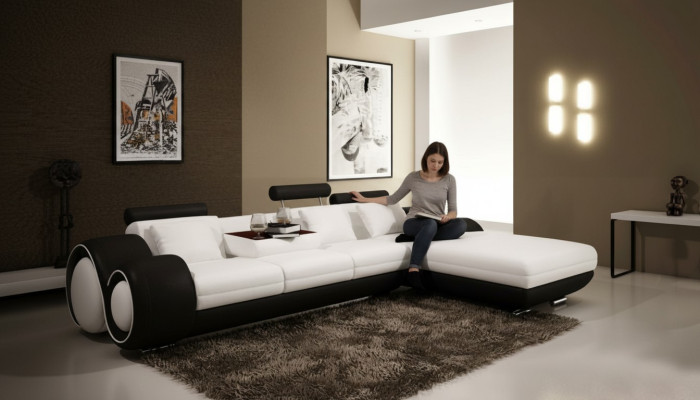 Opatentowana konstrukcja Narożnikowa kanapa Sofa + USB Podkładka Skóra Narożnik Żywy krajobraz BERLIN