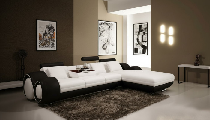 Opatentowana konstrukcja Narożnikowa kanapa Sofa + USB Podkładka Skóra Narożnik Żywy krajobraz BERLIN