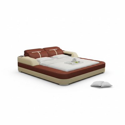 Luksusowe skórzane łóżko USB Design Łóżka tapicerowane Podwójne nowoczesne małżeństwo 140/160/180 LB8823