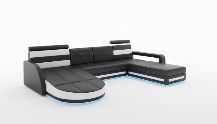 XXL Żywy krajobraz KANAPA Ustawić DESIGN NAROŻNIK Czarny SKÓRZANA SOFA z USB Nowość