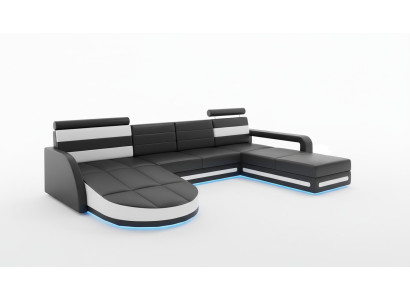 XXL Żywy krajobraz KANAPA Ustawić DESIGN NAROŻNIK Czarny SKÓRZANA SOFA z USB Nowość