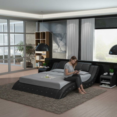 Luksusowa Skóra Łóżko USB Design Podkładka łóżka Double Modern Marriage 140/160/180 LB8824