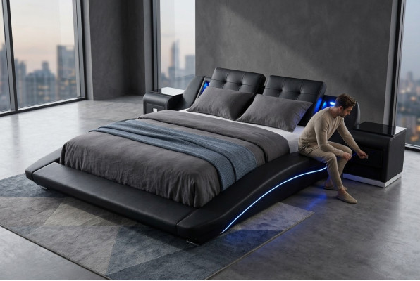 Luksusowe łóżko Skóra Design Podwójne łóżko do małżeństwa USB Exclusive 180x200 cm