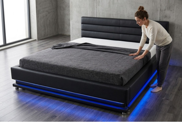 Luksusowa Skóra Design Podkładka do łóżka Double z USB 140/160/180/200 cm Łóżko