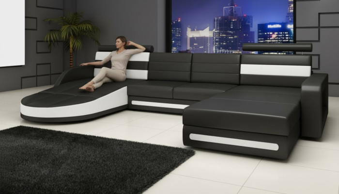 Narożnikowa kanapa Sofa z USB,Podkładka U Form Żywy krajobraz Narożnikowa kanapa Xxl Czarny Nowość