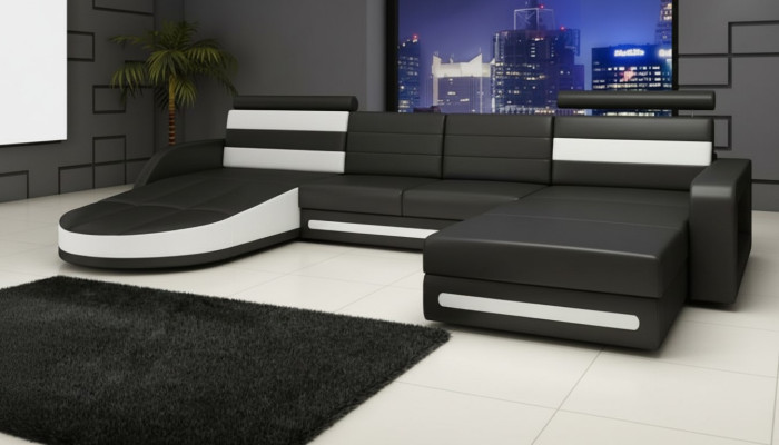 Narożnikowa kanapa Sofa z USB,Podkładka U Form Żywy krajobraz Narożnikowa kanapa Xxl Czarny Nowość