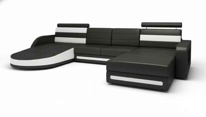 Narożnikowa kanapa Sofa z USB,Podkładka U Form Żywy krajobraz Narożnikowa kanapa Xxl Czarny Nowość