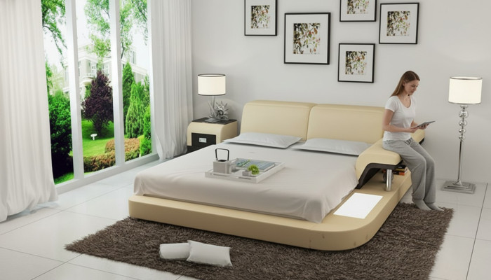 Design Łóżko XXL Duże łóżko Skóra Hotel Podkładka 180x200 Wielofunkcyjna Półka USB