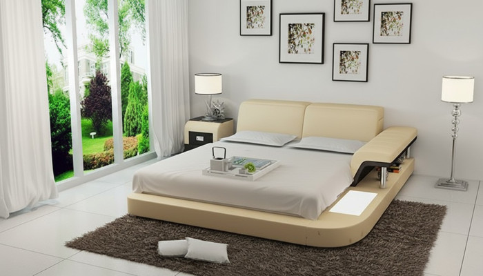 Design Łóżko XXL Duże łóżko Skóra Hotel Podkładka 180x200 Wielofunkcyjna Półka USB