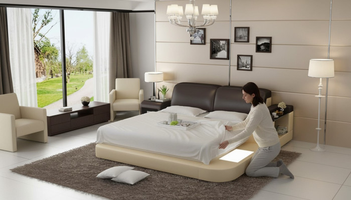 Design Łóżko XXL Duże łóżko Skóra Podkładka Hotelowa 200x200cm Wielofunkcyjna Półka USB