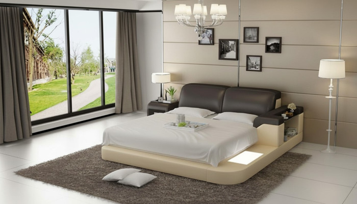 Design Łóżko XXL Duże łóżko Skóra Podkładka Hotelowa 200x200cm Wielofunkcyjna Półka USB