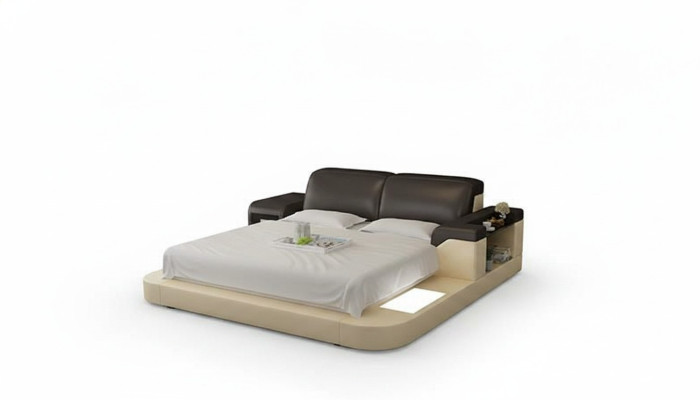 Design Łóżko XXL Duże łóżko Skóra Podkładka Hotelowa 200x200cm Wielofunkcyjna Półka USB