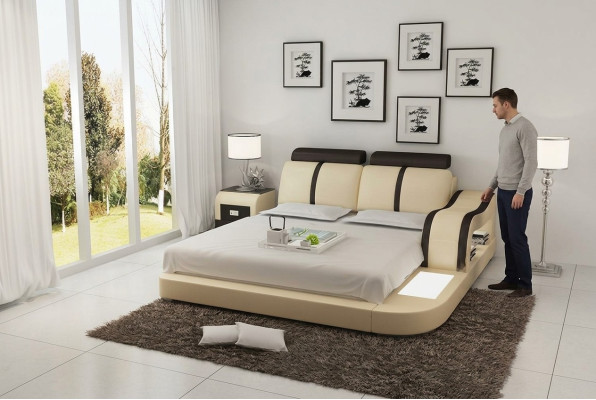 Design Łóżko XXL Duże łóżko Skóra Hotel Podkładka 180x200 Wielofunkcyjna Półka USB