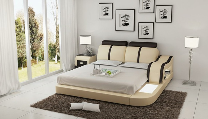 Design Łóżko XXL Duże łóżko Skóra Hotel Podkładka 180x200 Wielofunkcyjna Półka USB