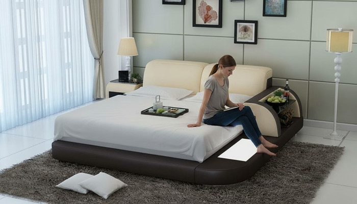 Design Łóżko XXL Duże łóżko Skóra Hotel Podkładka 180x200 Wielofunkcyjna Półka USB