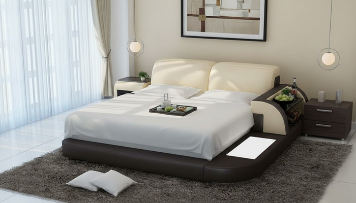 Design Łóżko XXL Duże łóżko Skóra Hotel Podkładka 180x200 Wielofunkcyjna Półka USB