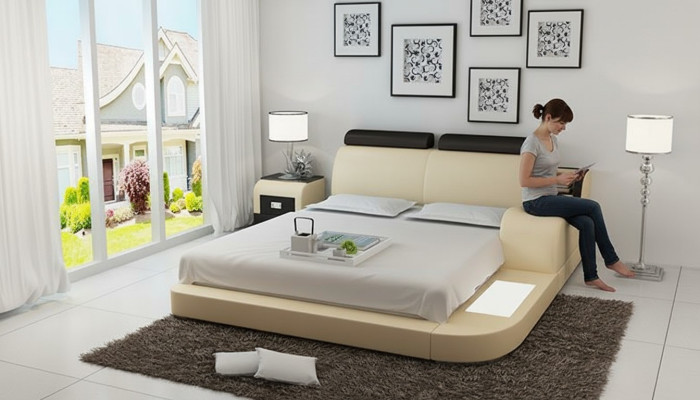 Design Łóżko XXL Duże łóżko Skóra Hotel Podkładka 160x200cm Wielofunkcyjna Półka USB