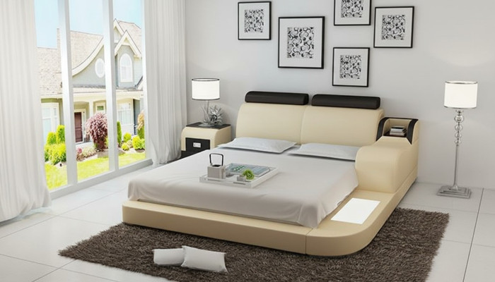 Design Łóżko XXL Duże łóżko Skóra Hotel Podkładka 160x200cm Wielofunkcyjna Półka USB