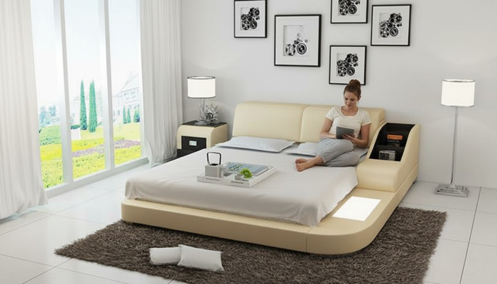 Design Łóżko XXL Duże łóżko Skóra Hotel Podkładka 160x200cm Wielofunkcyjna Półka USB