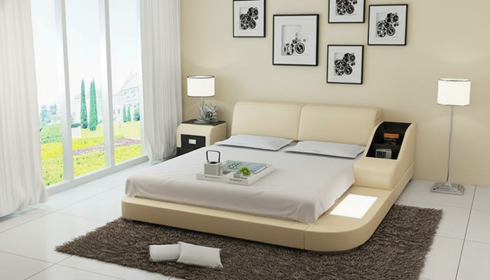 Design Łóżko XXL Duże łóżko Skóra Hotel Podkładka 160x200cm Wielofunkcyjna Półka USB