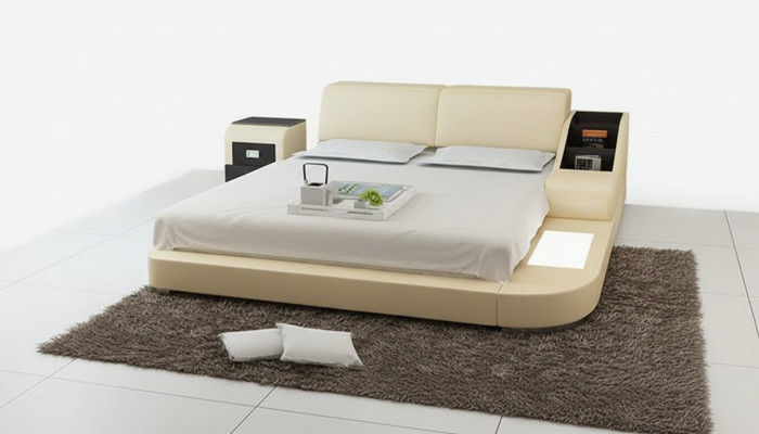 Design Łóżko XXL Duże łóżko Skóra Hotel Podkładka 160x200cm Wielofunkcyjna Półka USB