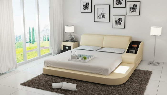 Design Łóżko XXL Duże łóżko Skóra Podkładka Hotelowa 160x200cm Wielofunkcyjna Półka USB
