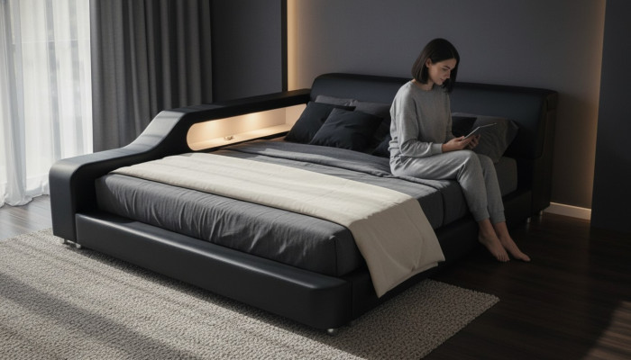Design Łóżko XXL Duże łóżko Skóra Podkładka Hotelowa 200x200cm Wielofunkcyjna Półka USB