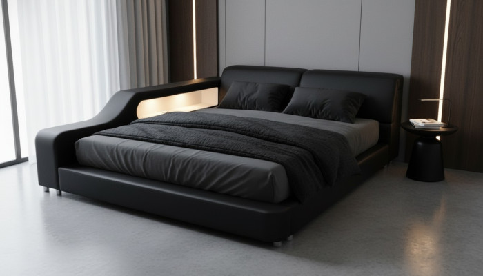 Design Łóżko XXL Duże łóżko Skóra Podkładka Hotelowa 200x200cm Wielofunkcyjna Półka USB
