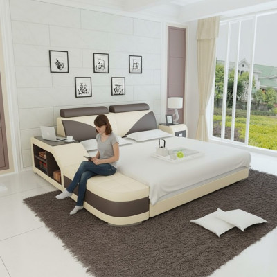 Design Podkładka Podwójne łóżko Nowoczesna Sypialnia łóżka 140x200cm + USB & Polka