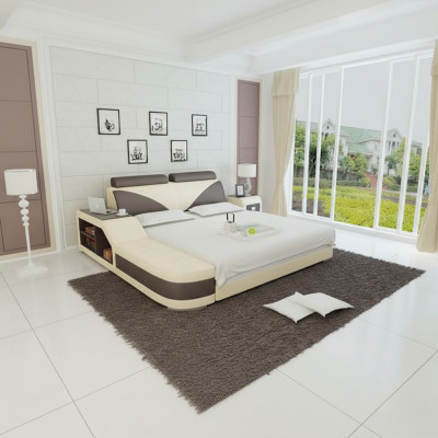 Design Podkładka Podwójne łóżko Nowoczesna Sypialnia łóżka 140x200cm + USB & Polka