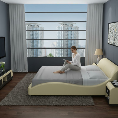 Design Podkładka Double Bed Nowoczesne łóżka Sypialnia z USB & Polka 200x210 cm
