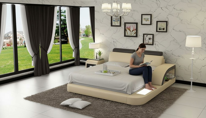 Design Podkładka Double Bed Nowoczesne łóżka Sypialnia z USB & Polka 160x200cm