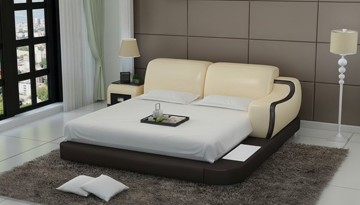 Design Łóżko XXL Duże łóżko Hotel Podkładka 200x200 Wielofunkcyjna Półka USB Skóra