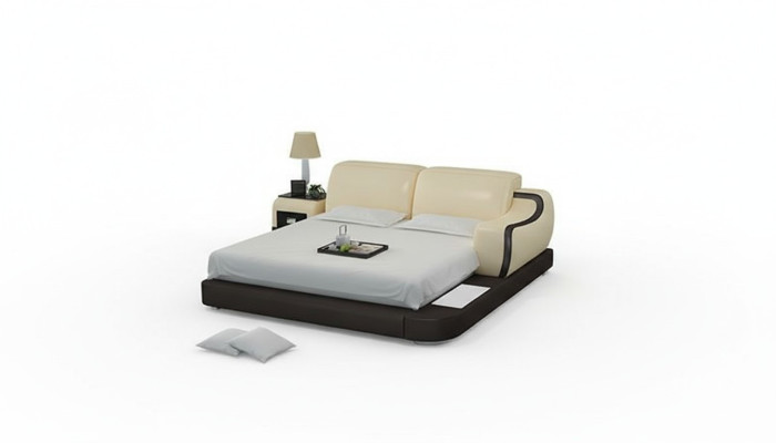 Design Łóżko XXL Duże łóżko Hotel Podkładka 200x200 Wielofunkcyjna Półka USB Skóra