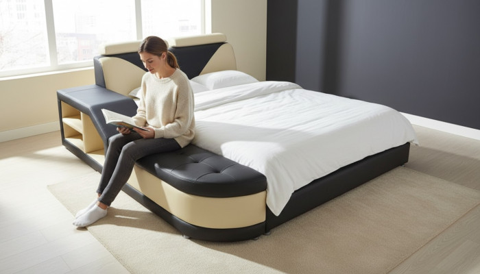 Design Wielofunkcyjne Łóżko XXL Duże łóżko Skóra Hotel Podkładka 180x200 Półka USB
