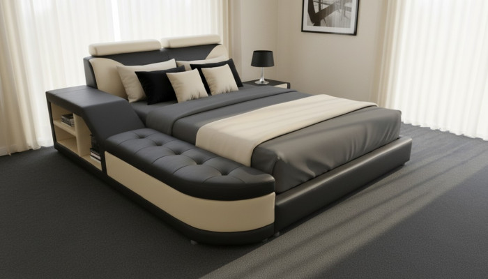 Design Wielofunkcyjne Łóżko XXL Duże łóżko Skóra Hotel Podkładka 180x200 Półka USB