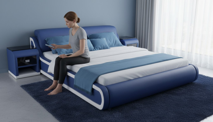 Double Luxury Skóra Łóżko + USB Podkładka do łóżka Wielofunkcyjna LB8835