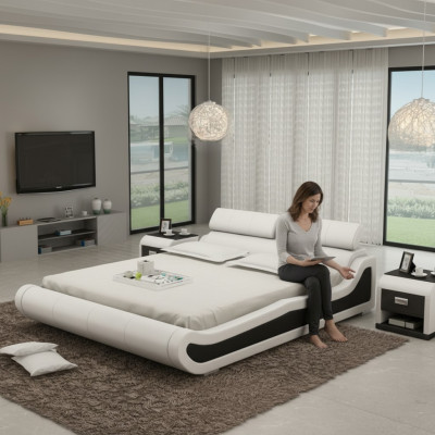 Luksusowa Skóra Łóżko z USB Podkładka łóżka Double Modern Marriage 140/160/180 cm