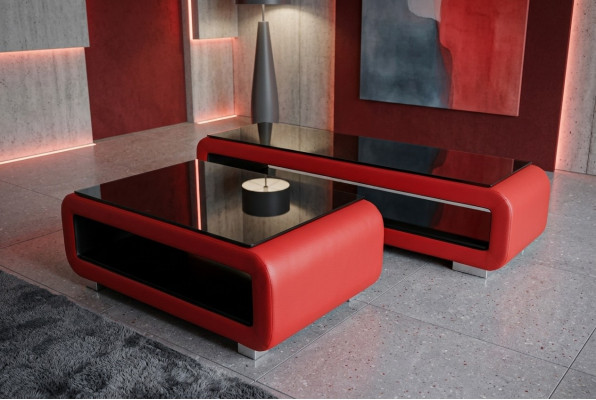 Designerski stolik kawowy Podkładka Skóra Szkło Modern Tabela CT9010 + RTV TS1010 +USB