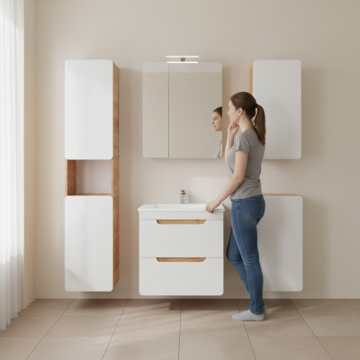 Projekt Łazienka Meble łazienkowe 5 sztuk. Zestaw Ustawić Szafę Deco Umywalkę