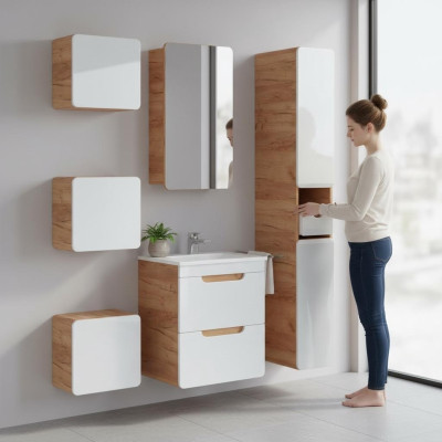 Projekt Łazienka Meble łazienkowe 6 sztuk. Zestaw Ustawić Deco Szafa Umywalk